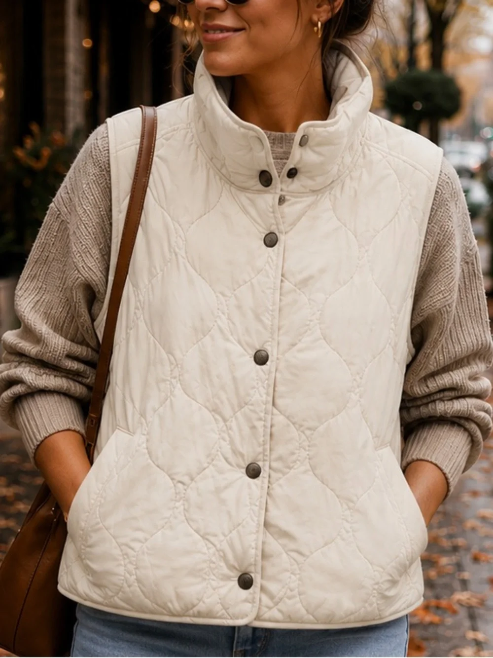 NWT Marine Layer Cream Quilted Puffer Vest Lightweight Fall Layering Size M